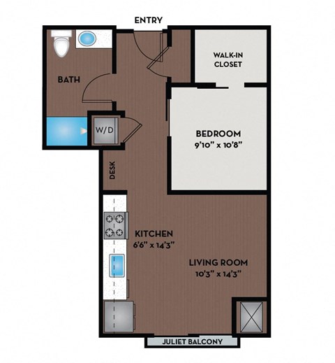 a floor plan of a studio apartment with a bedroom and a living room